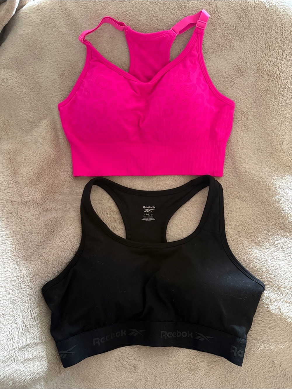 Reebok Hot Pink & Black Racerback Sports Bras - Dual Pack